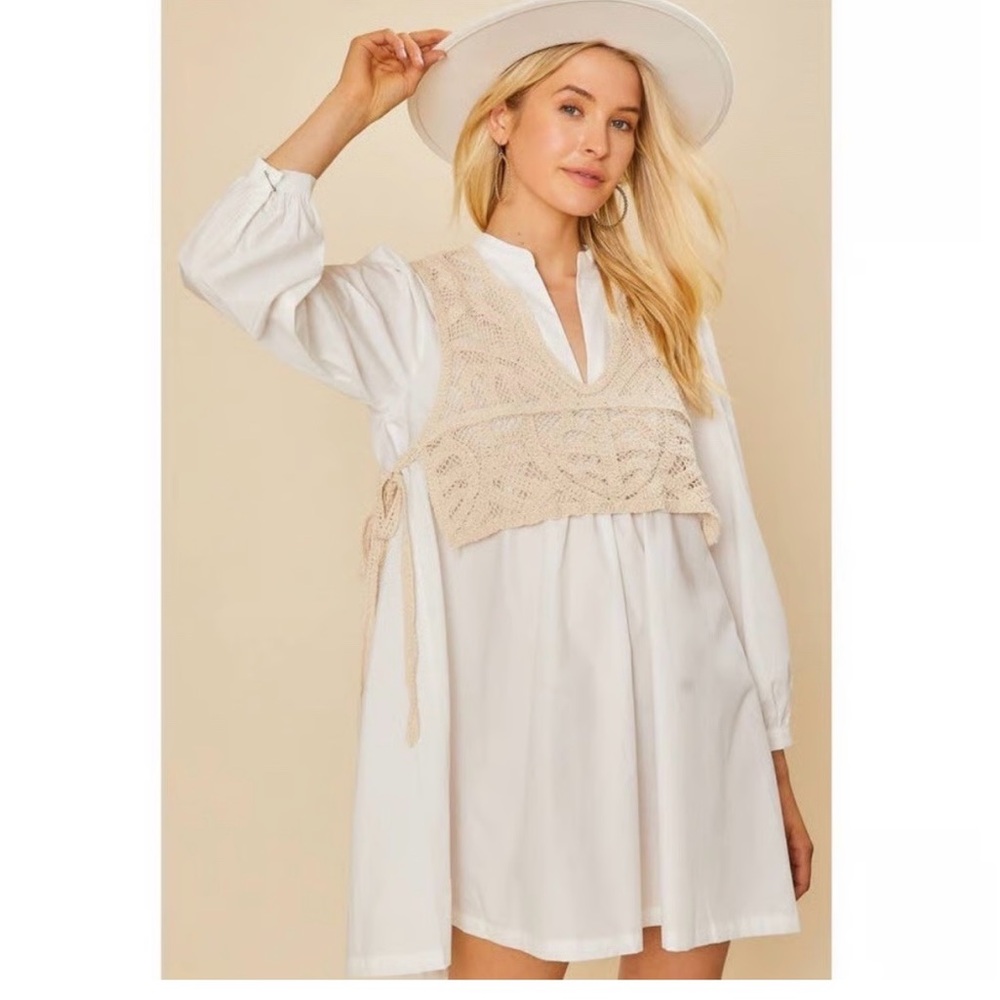 Zara White and Beige Dress